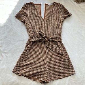 Zara Size S Burnt Orange, Yellow, & Brown Houndstooth Romper
